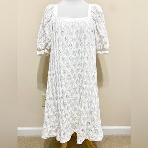 Anthropologie Maeve Eyelet Puff Sleeve Mini Dress White